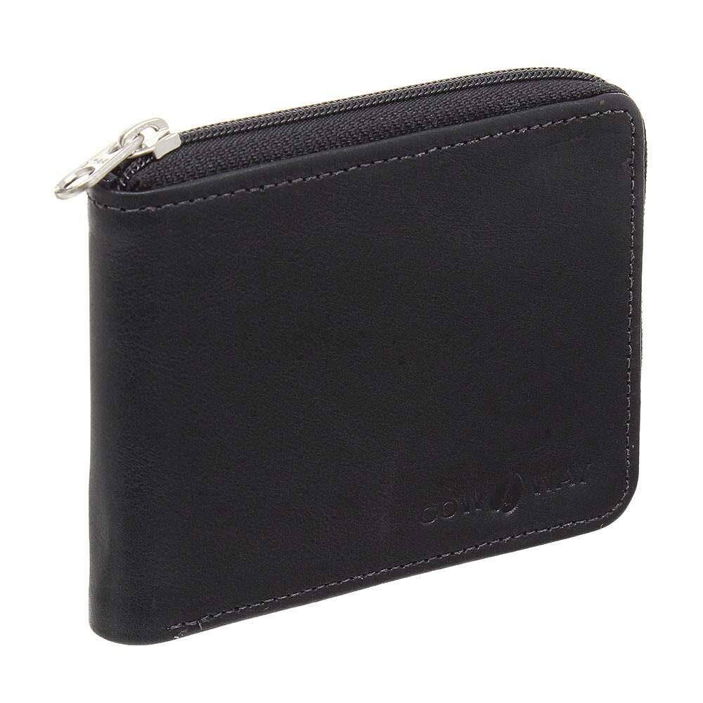 Carteira Masculina Cow Way Preta de Couro Genuíno com Zíper e 7 Compartimentos