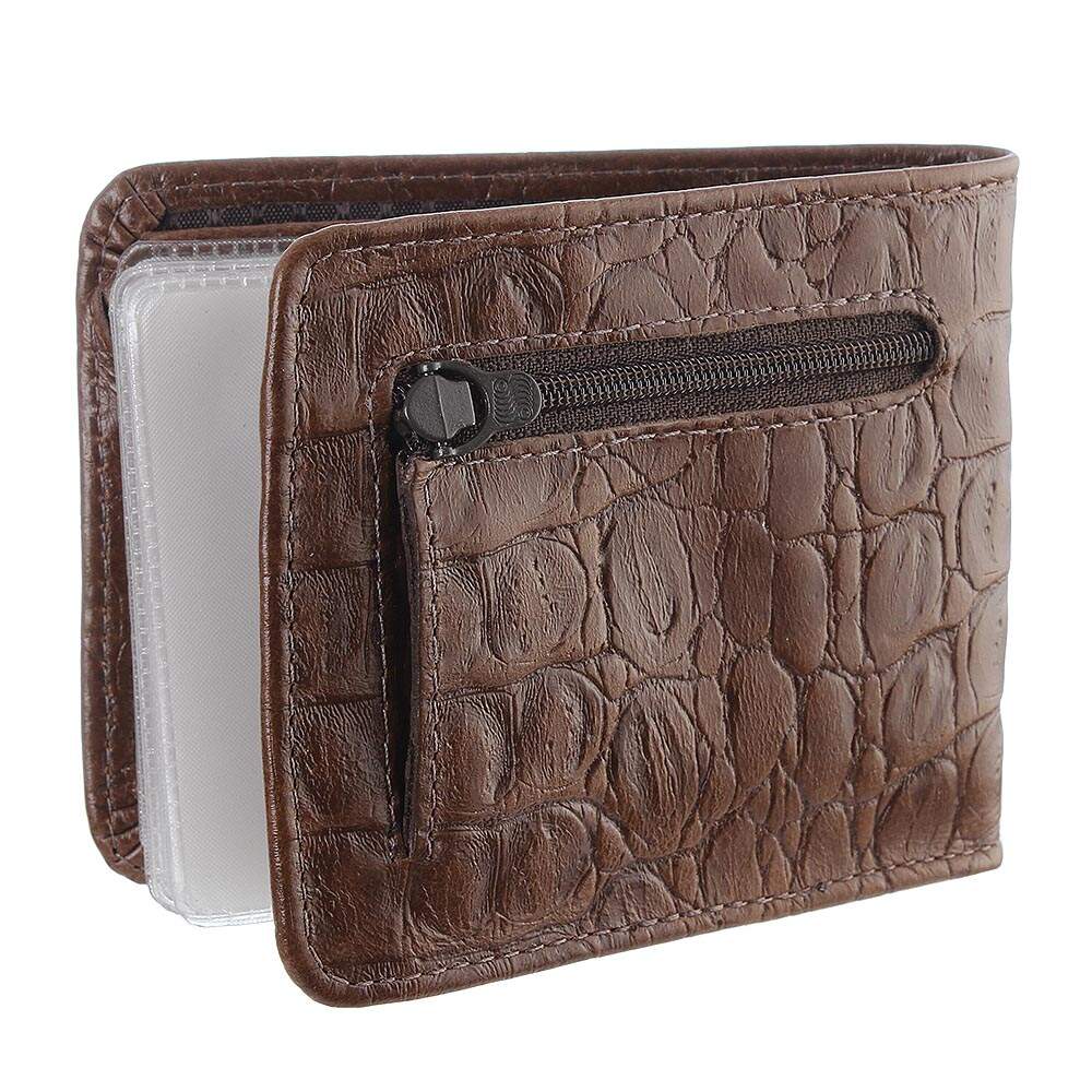 Carteira Masculina Premium Couro Jacaré Marrom Café DH Couros Estilosa