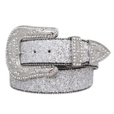 Cinto Feminino de Couro Prata com Glitter Brilhante Pyramid Country Luxo