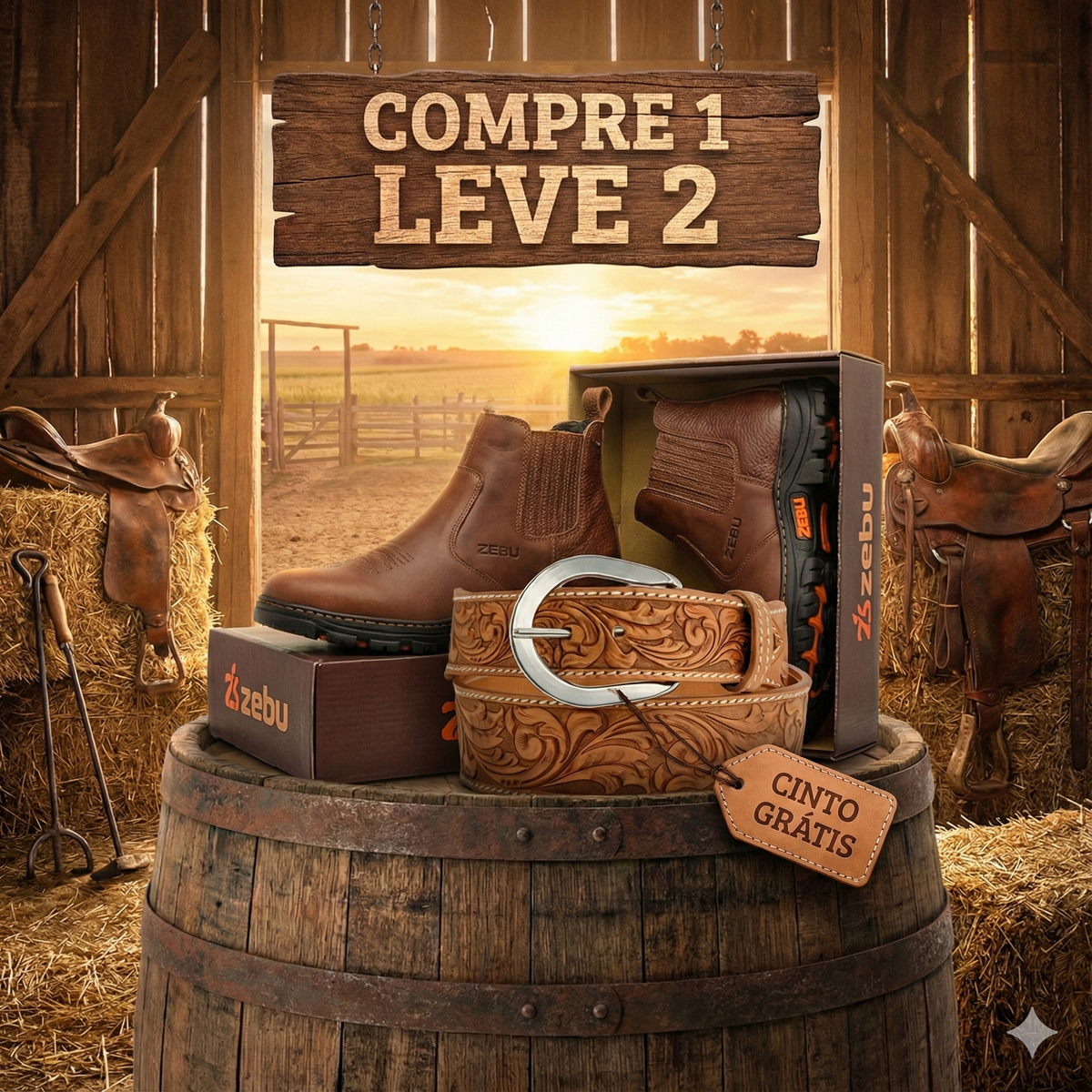 [COMPRE 1 LEVE 2] Botina Couro Genuíno Terra - Com Palmilha Gel Conforto + CINTO TEXAS DE BRINDE
