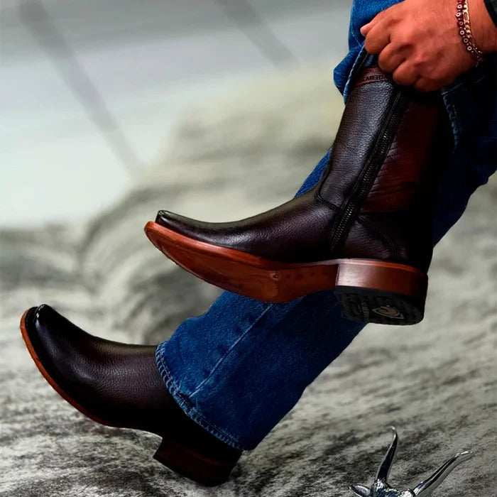 (Pós Black) Kit Bota Frontier Zb em Couro Legítimo + Brindes: Chapéu, Cinto e Carteira