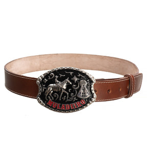 Cinto Country de Couro Genuíno Marrom com Fivela Muladeiro Destacável