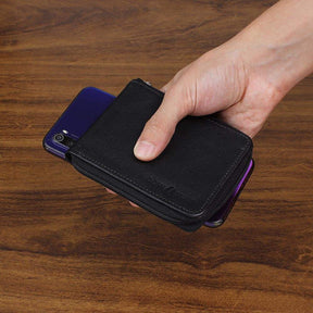 Carteira Masculina Cow Way Preta de Couro Genuíno com Zíper e 7 Compartimentos