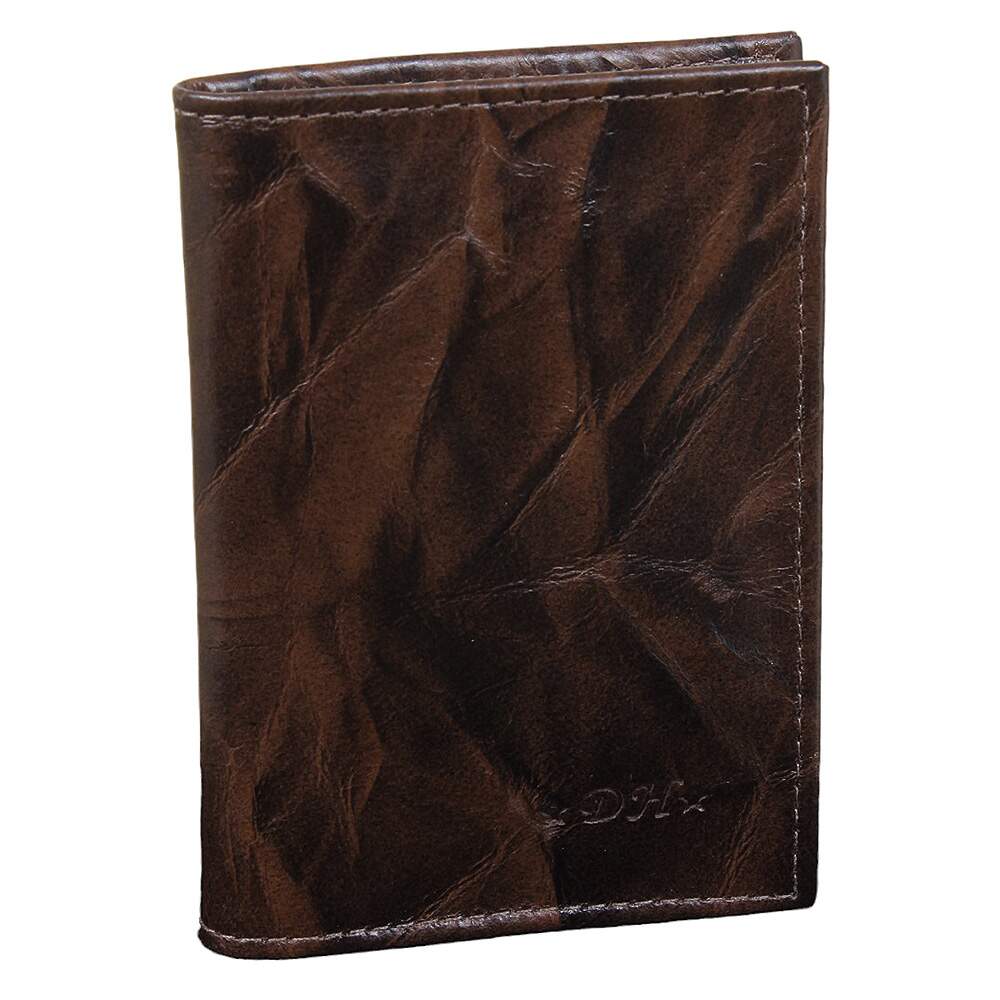 Carteira Masculina de Couro Marrom DH Couros Compacta Zíper Divisórias Cartões Moedas