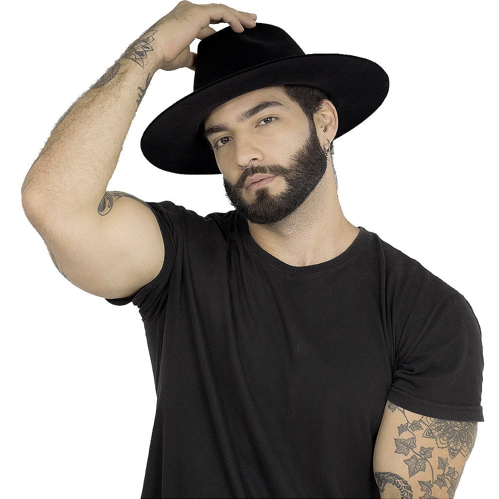 Chapéu Fedora Preto Edição Skull Caveira Fosca Aba Reta 7cm Unissex Estiloso