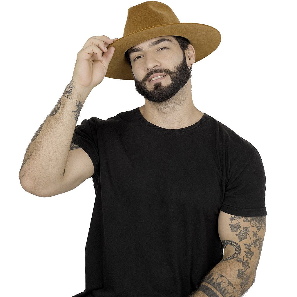 Chapéu Fedora Marrom Unissex Aveludado Aba Reta 7,5cm Estiloso Premium