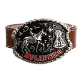 Cinto Country de Couro Genuíno Marrom com Fivela Muladeiro Destacável