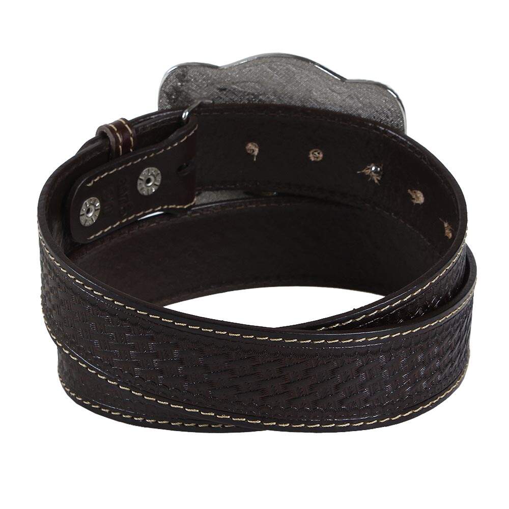 Cinto Cowboy Masculino Cow Way Couro Genuíno Marrom Fivela Nossa Senhora Artesanal