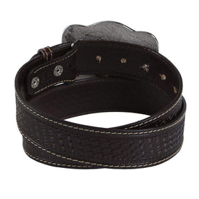 Cinto Cowboy Masculino Cow Way Couro Genuíno Marrom Fivela Nossa Senhora Artesanal