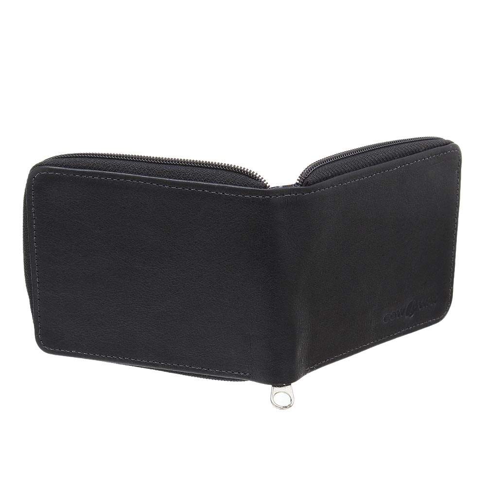 Carteira Masculina Cow Way Preta de Couro Genuíno com Zíper e 7 Compartimentos