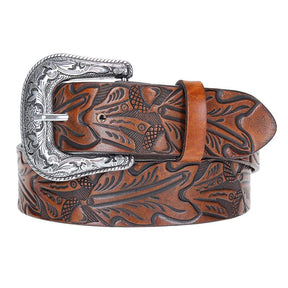 Cinto de Couro Legítimo Bordado Unissex Cow Way Marrom Fivela Removível