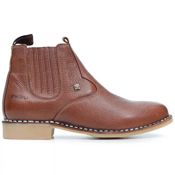 Botina Zebu Original Vira Francesa Whisky Couro Floater Premium Masculina